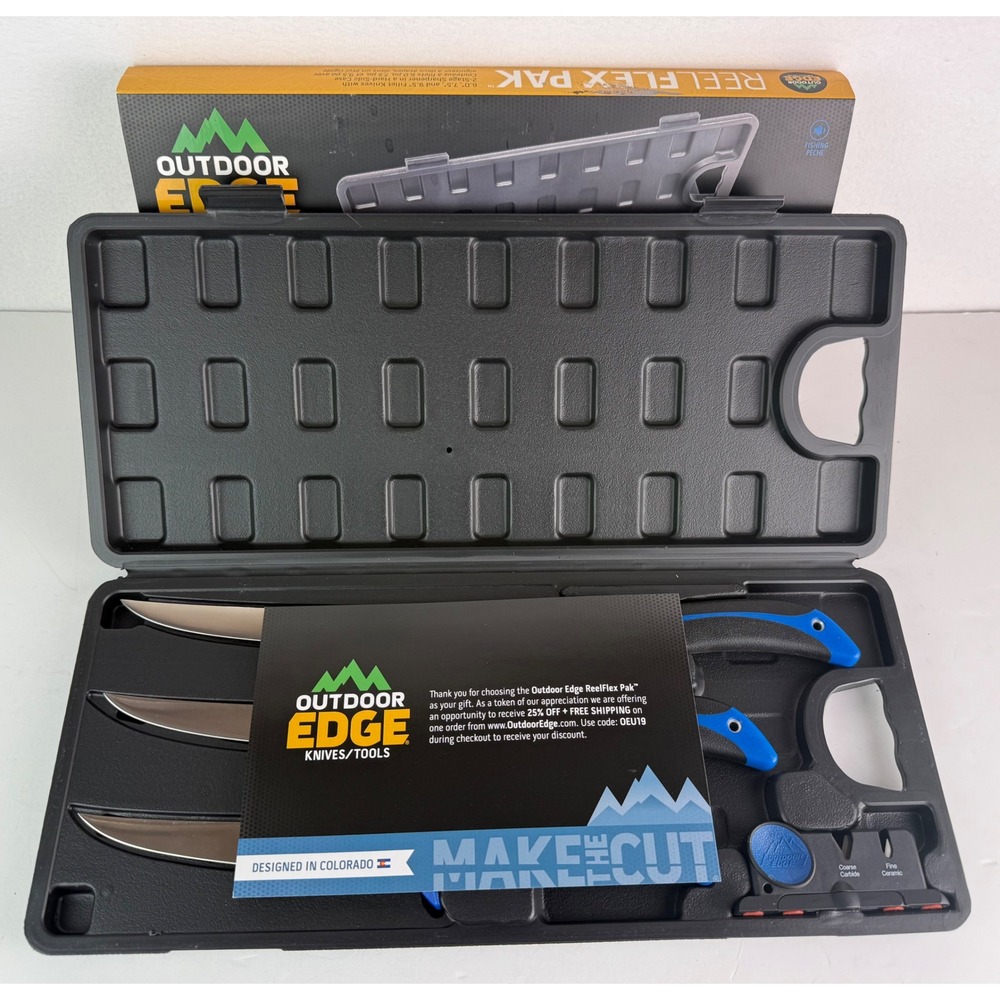 Outdoor Edge ReelFlex Pak RFP-6 3 Fishing Fillet Knives w/Sharpener Hard Case - Picture 5 of 9